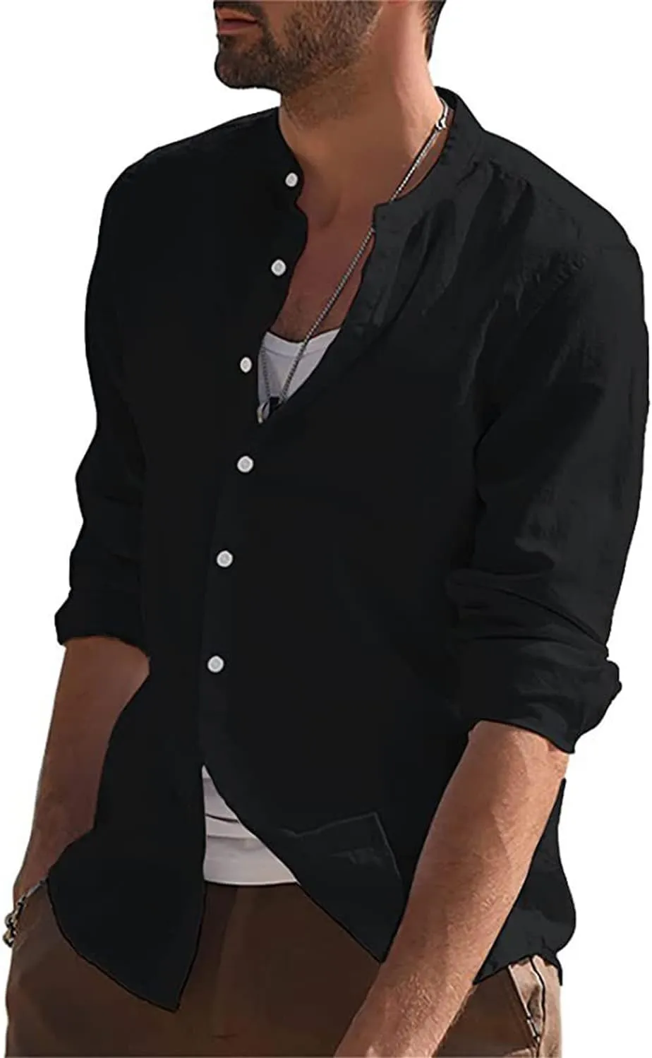 Fashion Mens Striped Button Down Shirts Casual Cotton Line Long Shirts Shirts Spread Collar Beach Tops