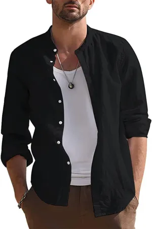 Fashion Mens Striped Button Down Shirts Casual Cotton Line Long Shirts Shirts Spread Collar Beach Tops