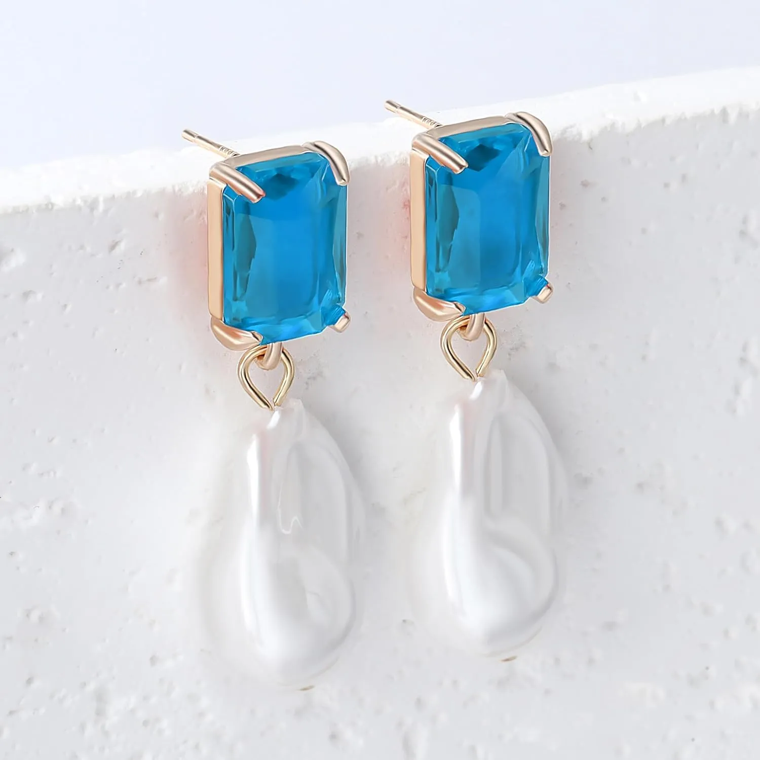 Fashion Pearl Drop Earrings for Women With Crystal - Rhinestone Statement Earrings with Pearl Dangling Studs - Large White Baroque Pearl Earrings for Bridesmaid Wedding Party Birthday Holiday