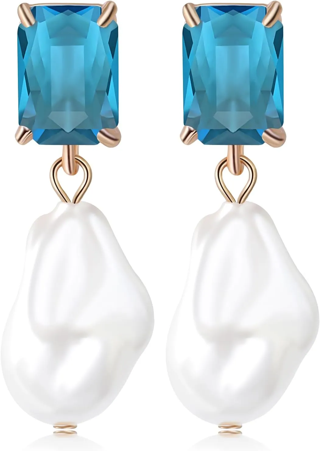 Fashion Pearl Drop Earrings for Women With Crystal - Rhinestone Statement Earrings with Pearl Dangling Studs - Large White Baroque Pearl Earrings for Bridesmaid Wedding Party Birthday Holiday