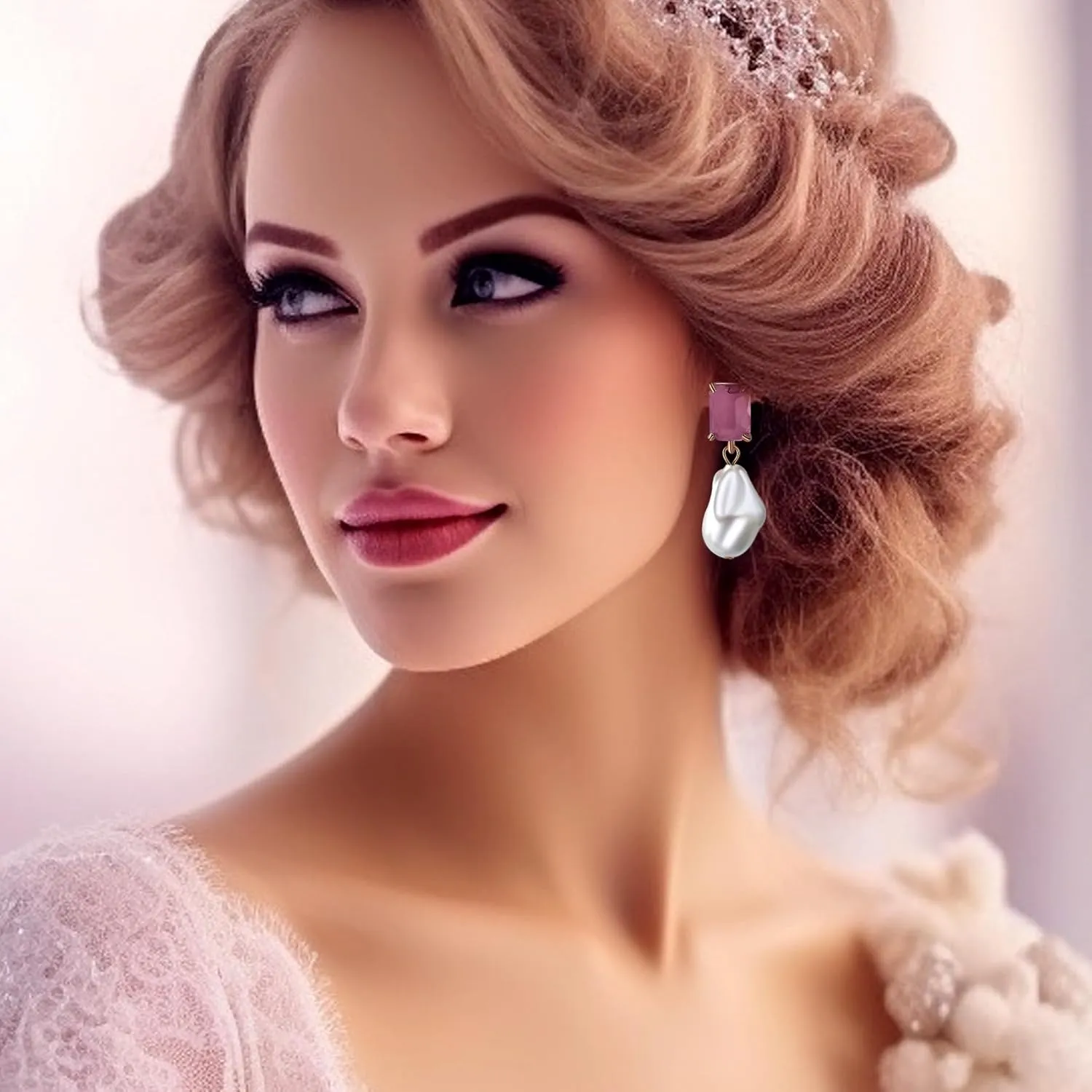 Fashion Pearl Drop Earrings for Women With Crystal - Rhinestone Statement Earrings with Pearl Dangling Studs - Large White Baroque Pearl Earrings for Bridesmaid Wedding Party Birthday Holiday