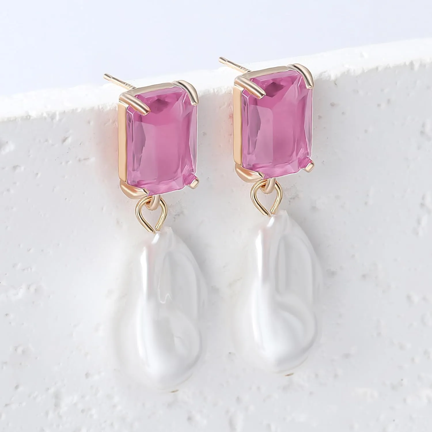 Fashion Pearl Drop Earrings for Women With Crystal - Rhinestone Statement Earrings with Pearl Dangling Studs - Large White Baroque Pearl Earrings for Bridesmaid Wedding Party Birthday Holiday