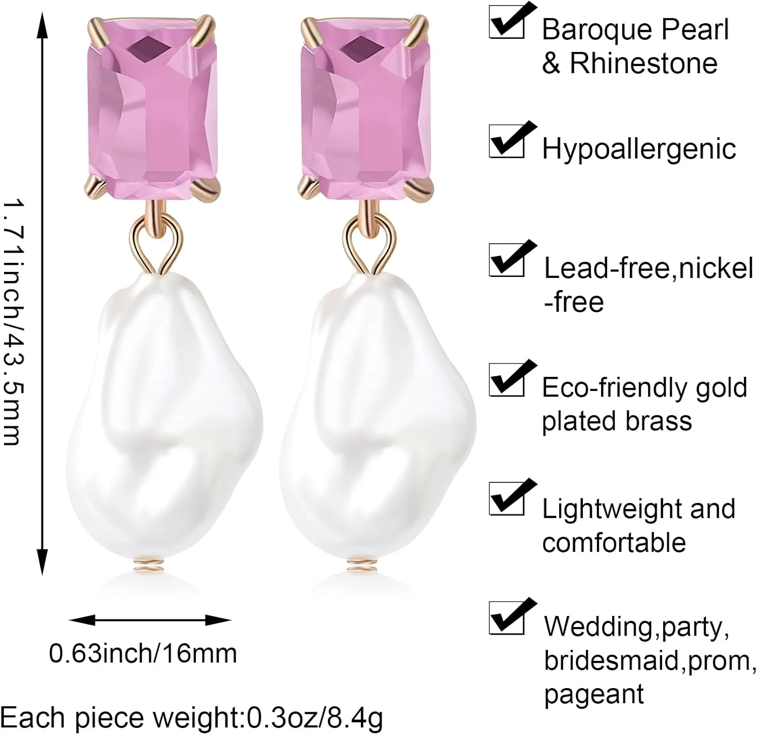 Fashion Pearl Drop Earrings for Women With Crystal - Rhinestone Statement Earrings with Pearl Dangling Studs - Large White Baroque Pearl Earrings for Bridesmaid Wedding Party Birthday Holiday