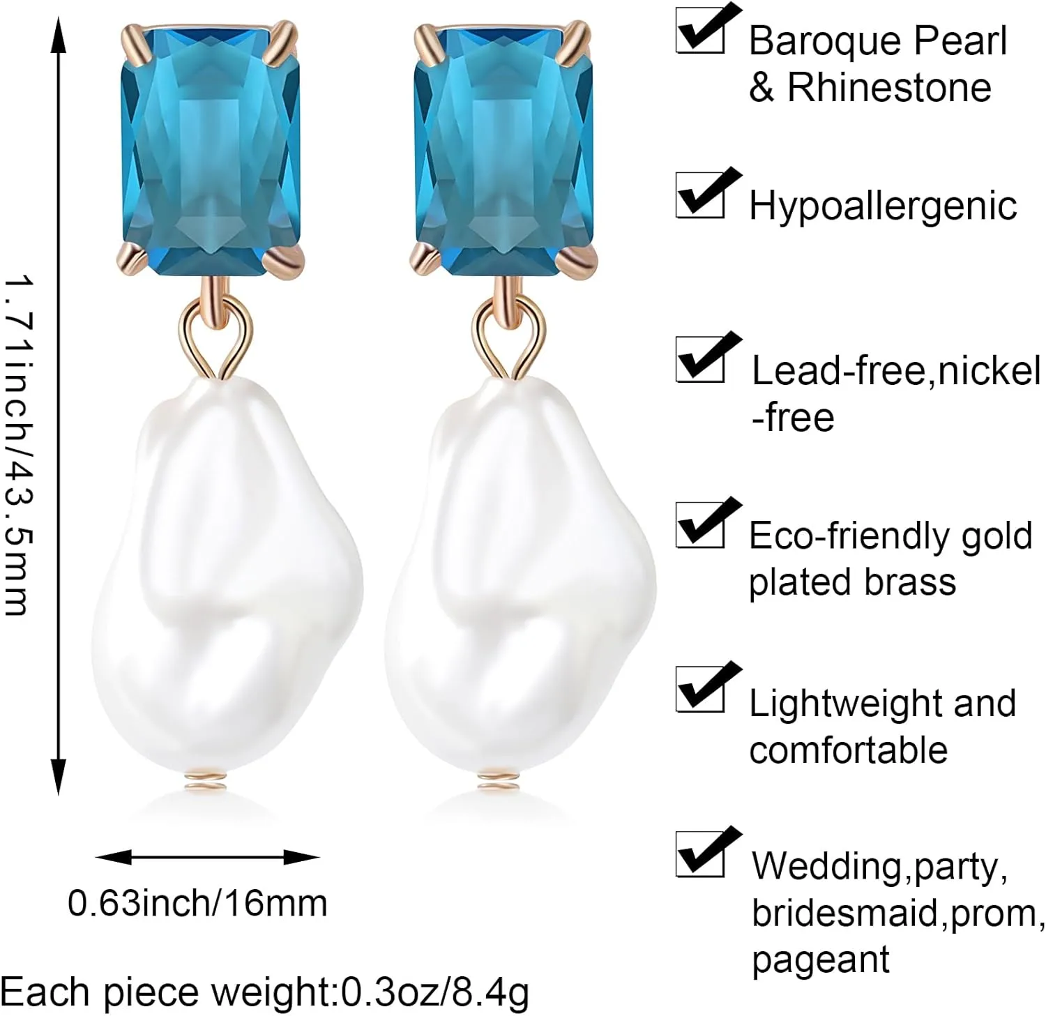 Fashion Pearl Drop Earrings for Women With Crystal - Rhinestone Statement Earrings with Pearl Dangling Studs - Large White Baroque Pearl Earrings for Bridesmaid Wedding Party Birthday Holiday
