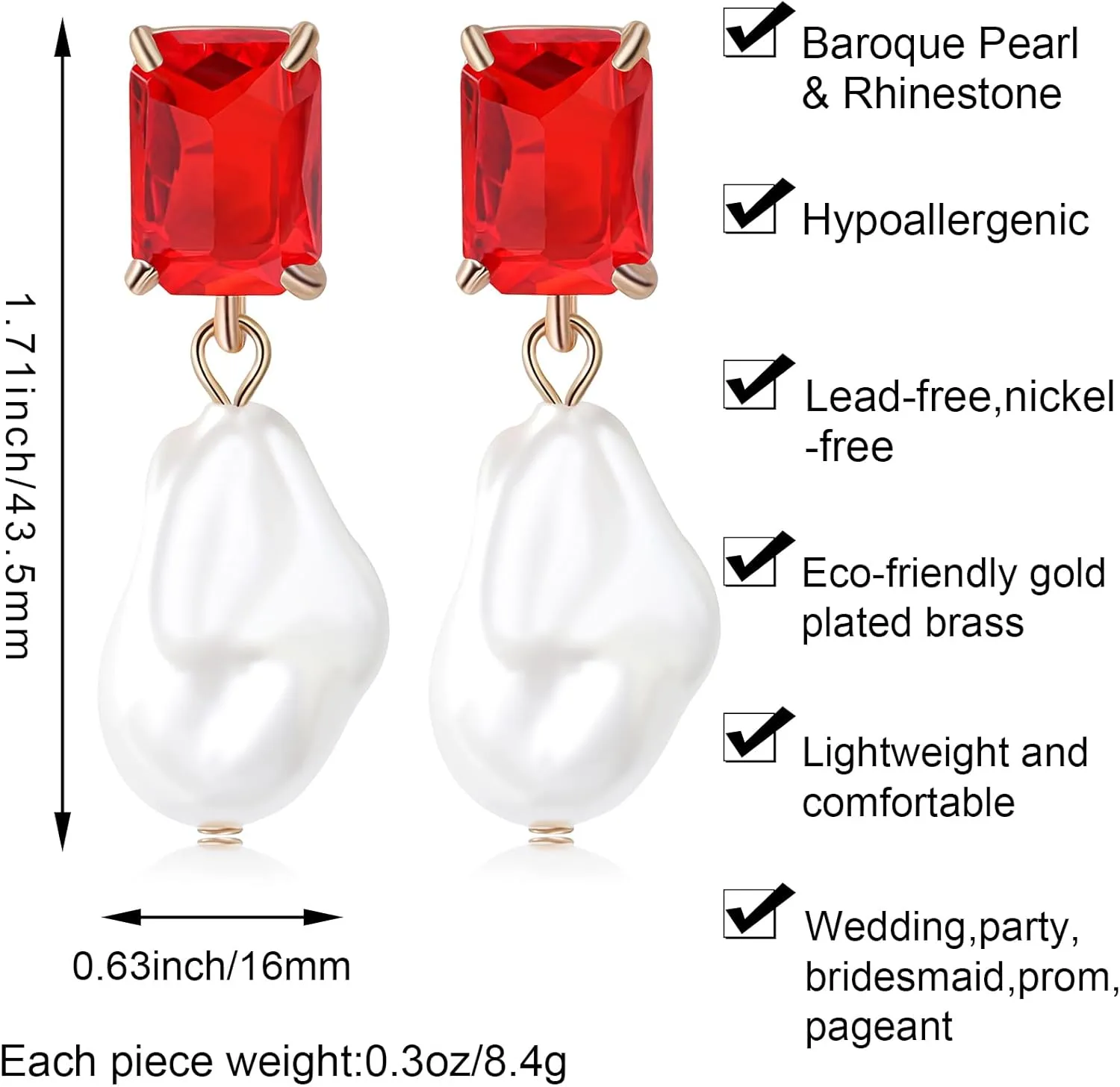 Fashion Pearl Drop Earrings for Women With Crystal - Rhinestone Statement Earrings with Pearl Dangling Studs - Large White Baroque Pearl Earrings for Bridesmaid Wedding Party Birthday Holiday