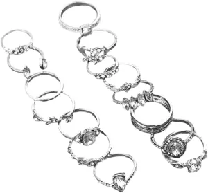 Fashionable Women's Ring Set 15pcs Stackable Hollow Out Rings Women's Finger Rings