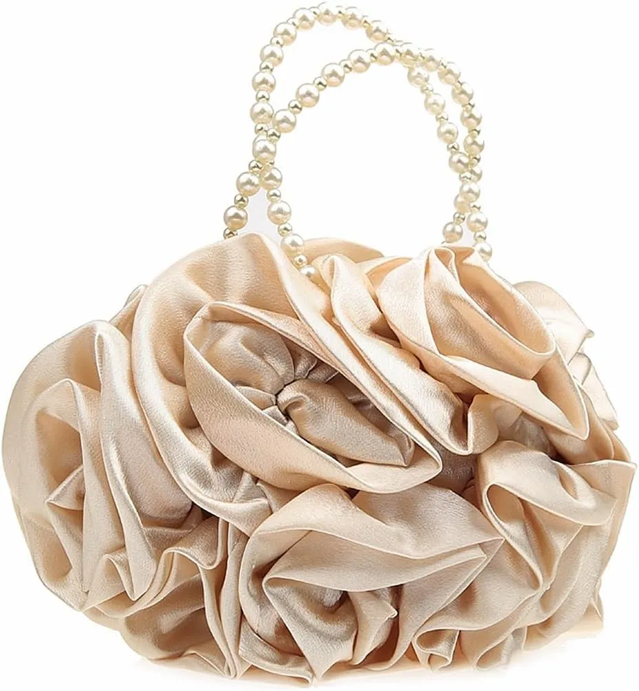 Floral Women's Evening Handbags Satin Clutch Purses for Wedding and Party Prom Handbags, Burgundy