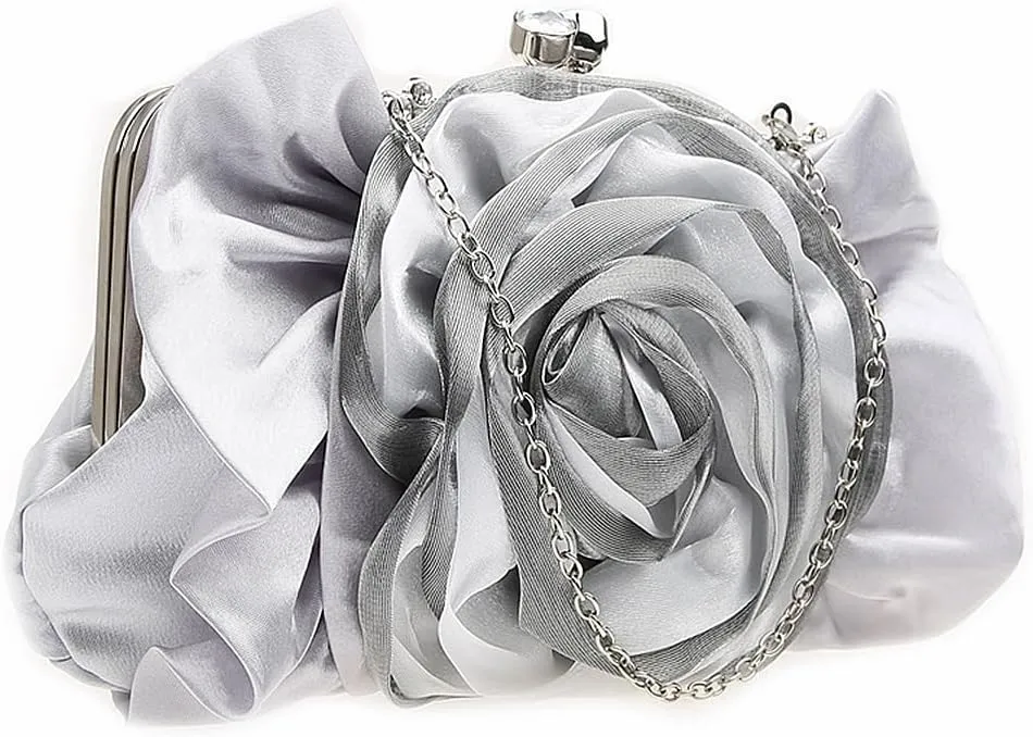 Floral Women's Evening Handbags Satin Clutch Purses for Wedding and Party Prom Handbags, Burgundy