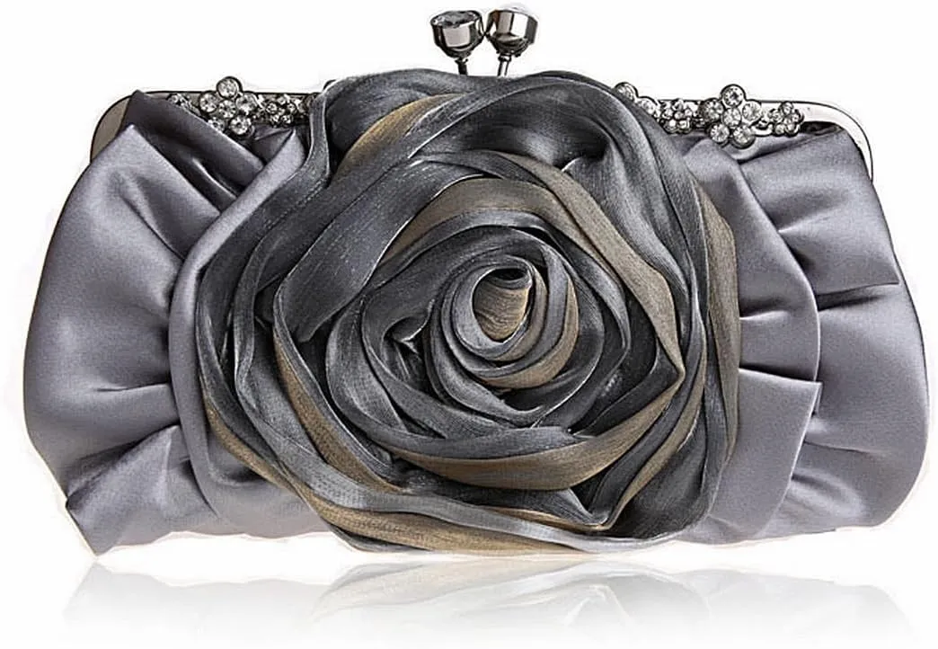 Floral Women's Evening Handbags Satin Clutch Purses for Wedding and Party Prom Handbags, Burgundy