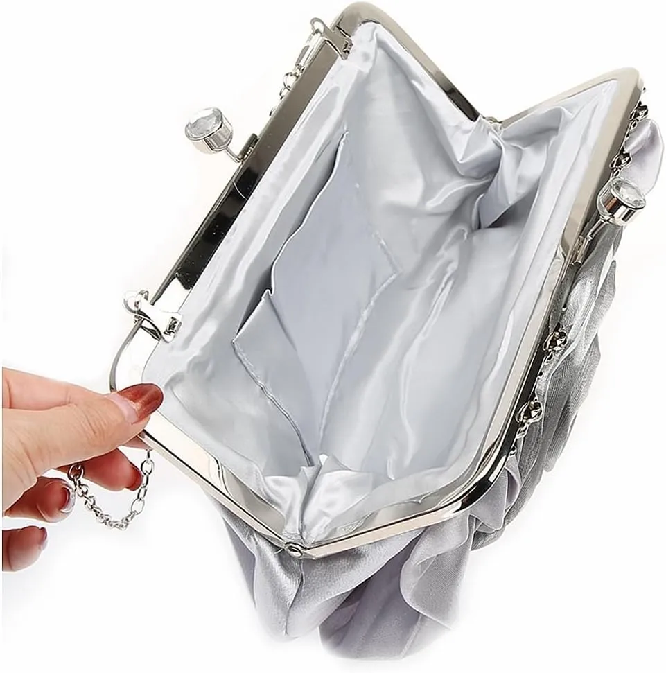 Floral Women's Evening Handbags Satin Clutch Purses for Wedding and Party Prom Handbags, Burgundy