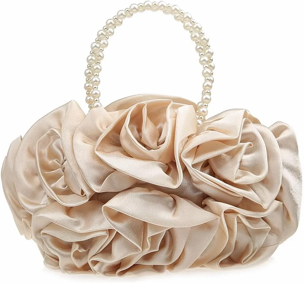 Floral Women's Evening Handbags Satin Clutch Purses for Wedding and Party Prom Handbags, Burgundy
