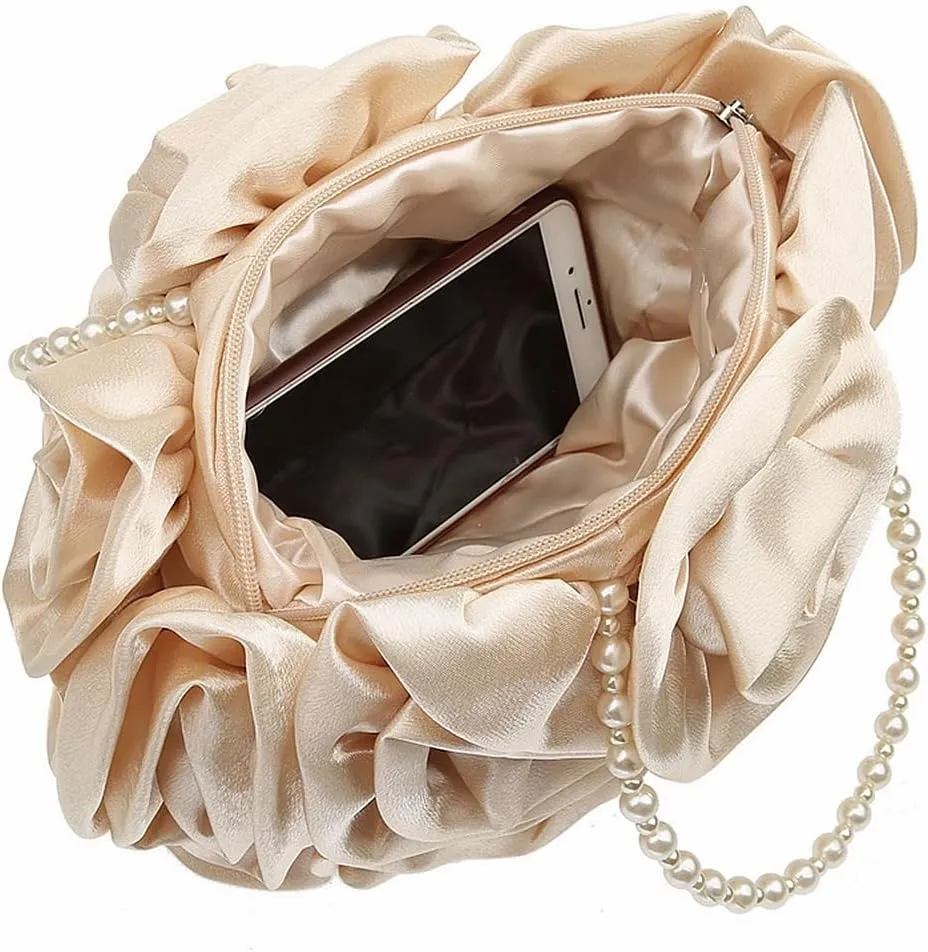 Floral Women's Evening Handbags Satin Clutch Purses for Wedding and Party Prom Handbags, Burgundy
