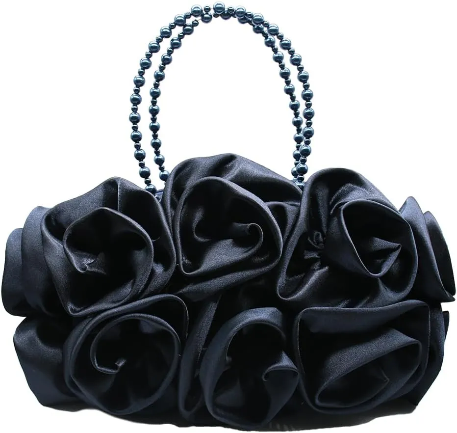 Floral Women's Evening Handbags Satin Clutch Purses for Wedding and Party Prom Handbags, Burgundy