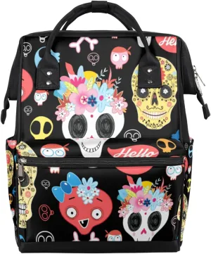 Flower Skull Funny Diaper Bag Tote Large Capacity Waterproof with Adjustable Shoulder Strap and Pram Straps Mommy Bag for Hospital Beach Weekender Travel