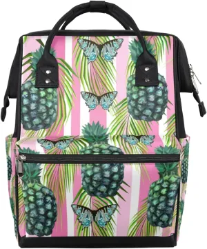 Fruits Butterflies Diaper Bag Tote Large Capacity Waterproof with Adjustable Shoulder Strap and Pram Straps Mommy Bag for Hospital Beach Weekender Travel