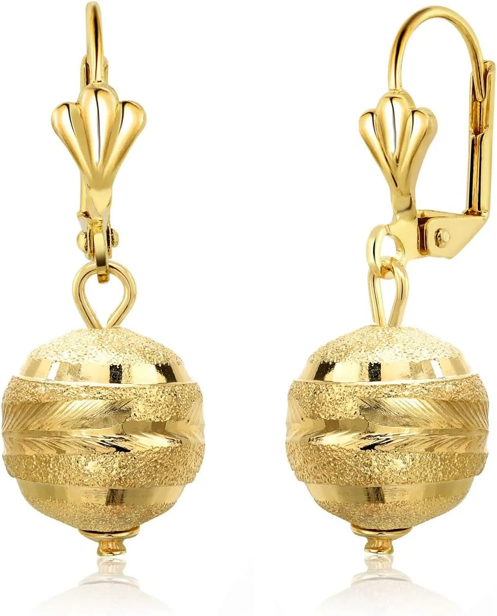 Gem Stone King 18K Gold Plated 1-1/4 Inch Dangle Drop Spheres Lever-Back Earrings For Women