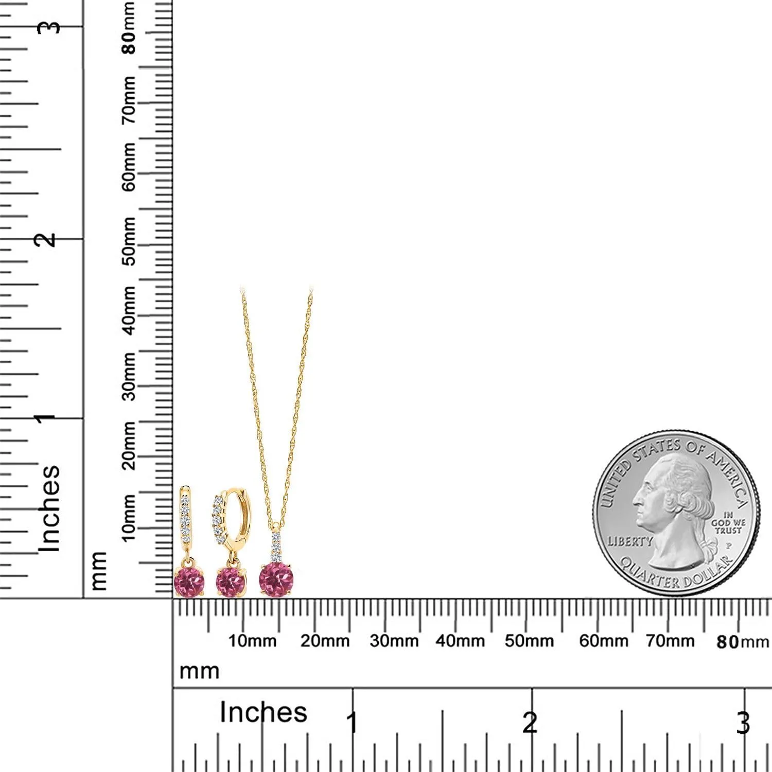 Gem Stone King 5MM Round Gem Stone Birthstone and 4MM Lab Grown Diamond 10K Yellow Gold Pendant with Chain Earrings Set
