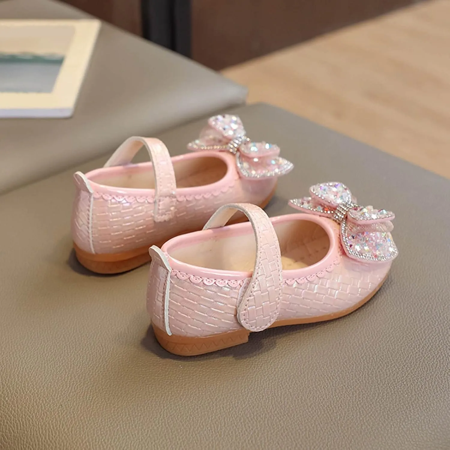 Girls Ballet Flats Bow Pearls Wedding Party Mary Jane Dress Shoes Performance School Uniform Dance Shoes