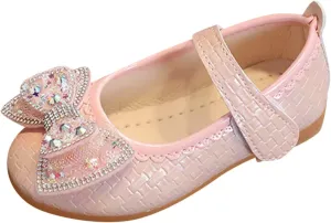 Girls Ballet Flats Bow Pearls Wedding Party Mary Jane Dress Shoes Performance School Uniform Dance Shoes