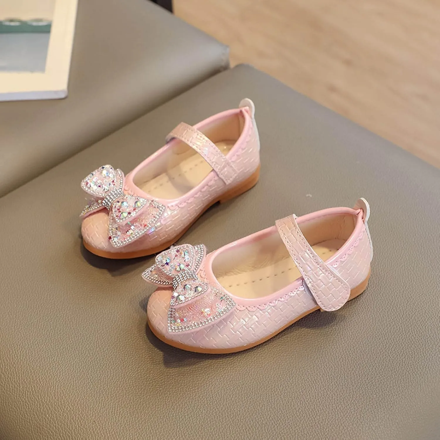 Girls Ballet Flats Bow Pearls Wedding Party Mary Jane Dress Shoes Performance School Uniform Dance Shoes