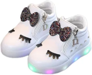 Girls Boots Baby Toddler Fashion Short Booties Cute Bowknot Crystal Boots Shoes Kids Zipper Led Luminous Sneaker