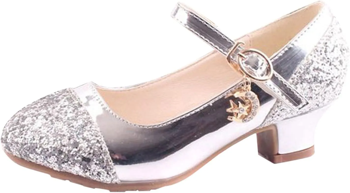 Girls Mary Jane Dress Shoes Rhinestones Sparkle Flower Girl Wedding Low Heels Toddler Girls Pump Shoes