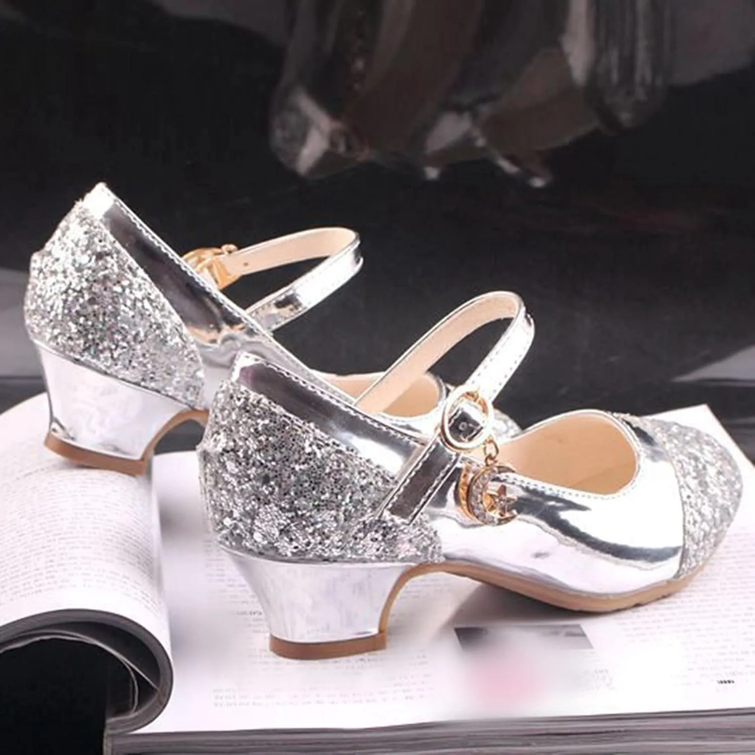 Girls Mary Jane Dress Shoes Rhinestones Sparkle Flower Girl Wedding Low Heels Toddler Girls Pump Shoes