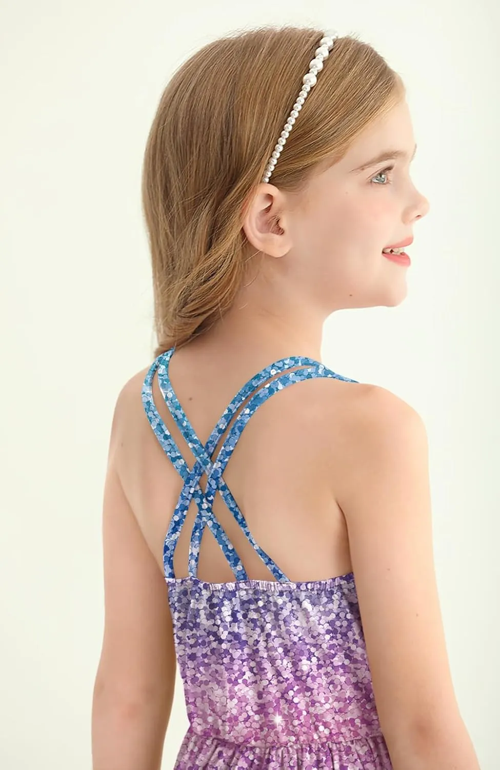 Girls Summer Casual Sleeveless Criss Cross Cami Dress 4th of July American Flag Midi Sundress with Pockets 4-14Y