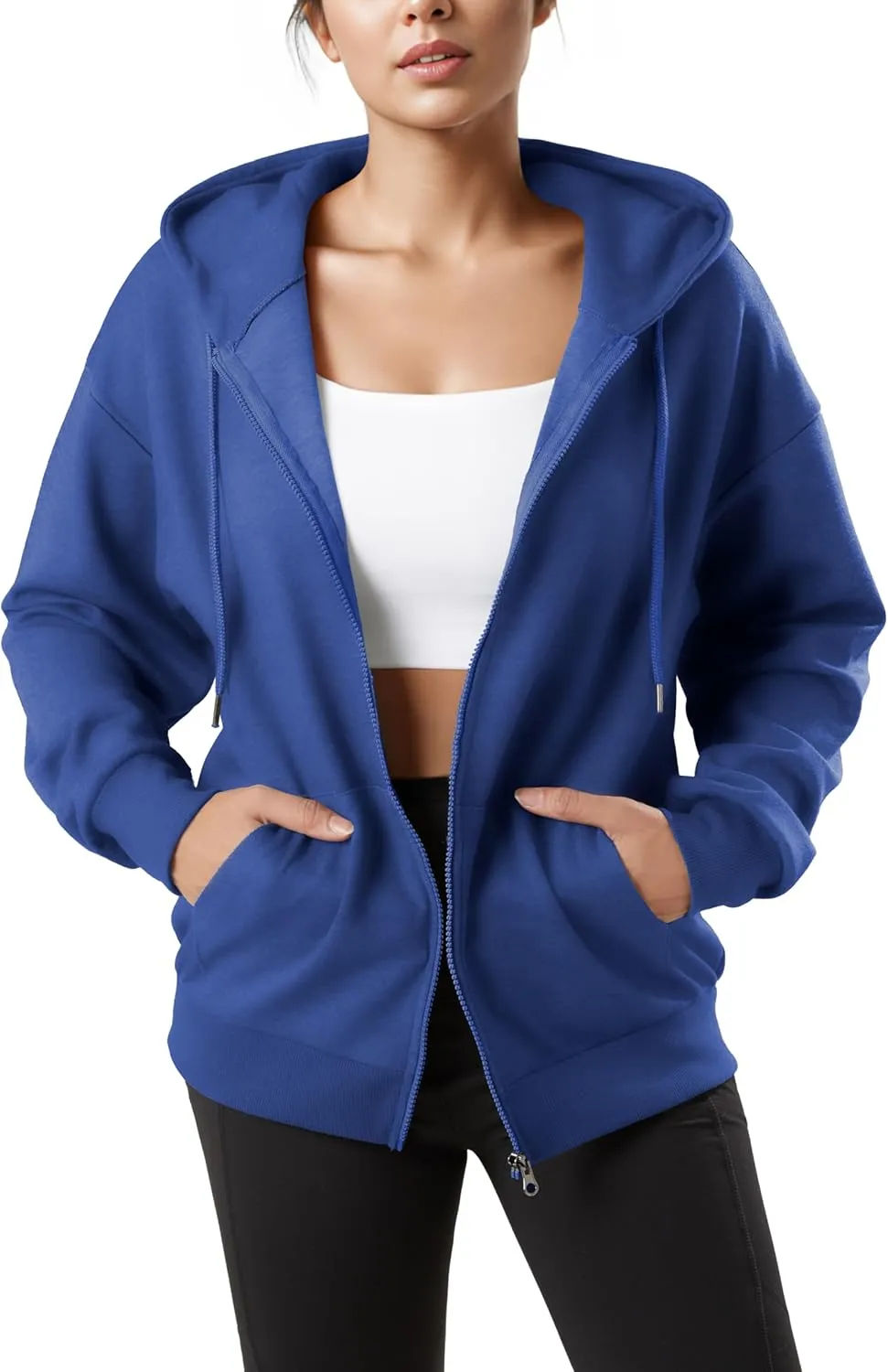 GIVON Women's Oversized Zip Up Hoodie Lightweight Thin Long Sleeve Hooded Sweatshirt with Pockets