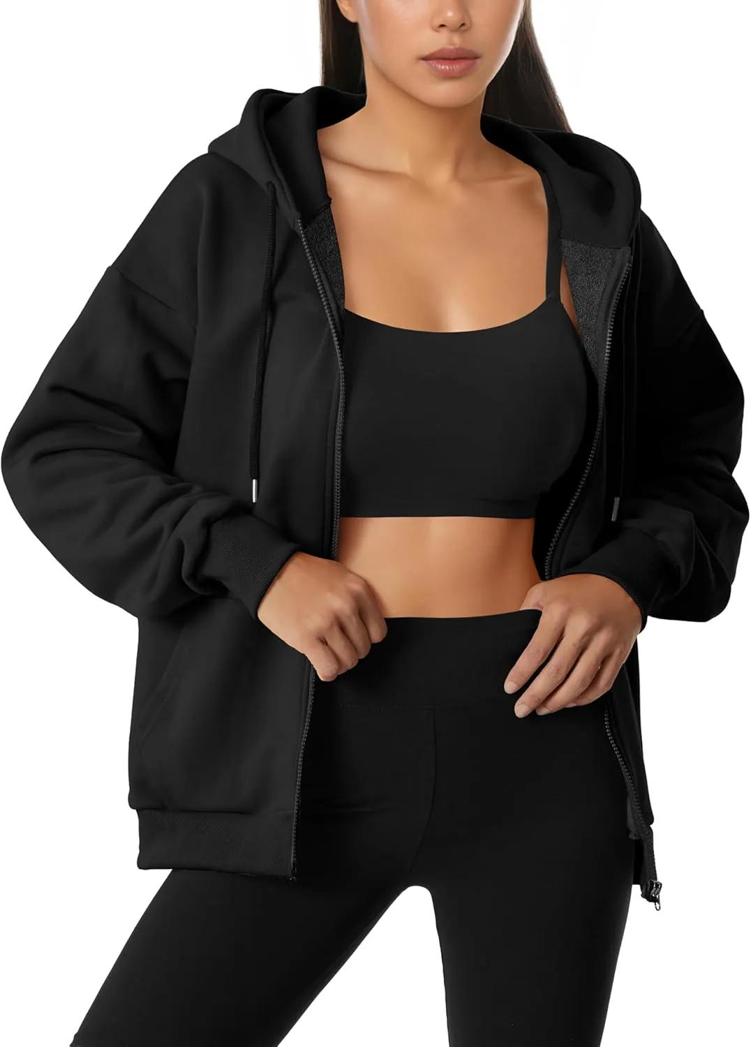 GIVON Women's Oversized Zip Up Hoodie Lightweight Thin Long Sleeve Hooded Sweatshirt with Pockets