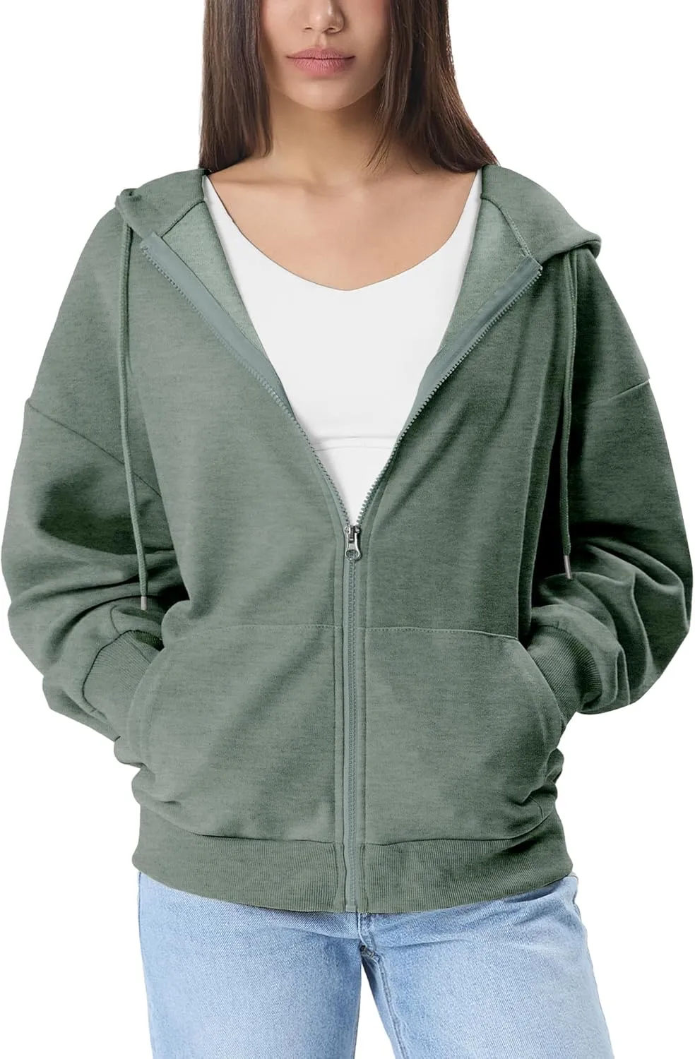 GIVON Women's Oversized Zip Up Hoodie Lightweight Thin Long Sleeve Hooded Sweatshirt with Pockets