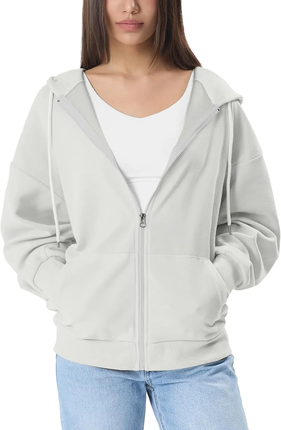 GIVON Women's Oversized Zip Up Hoodie Lightweight Thin Long Sleeve Hooded Sweatshirt with Pockets