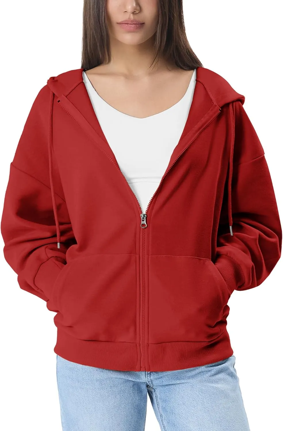 GIVON Women's Oversized Zip Up Hoodie Lightweight Thin Long Sleeve Hooded Sweatshirt with Pockets