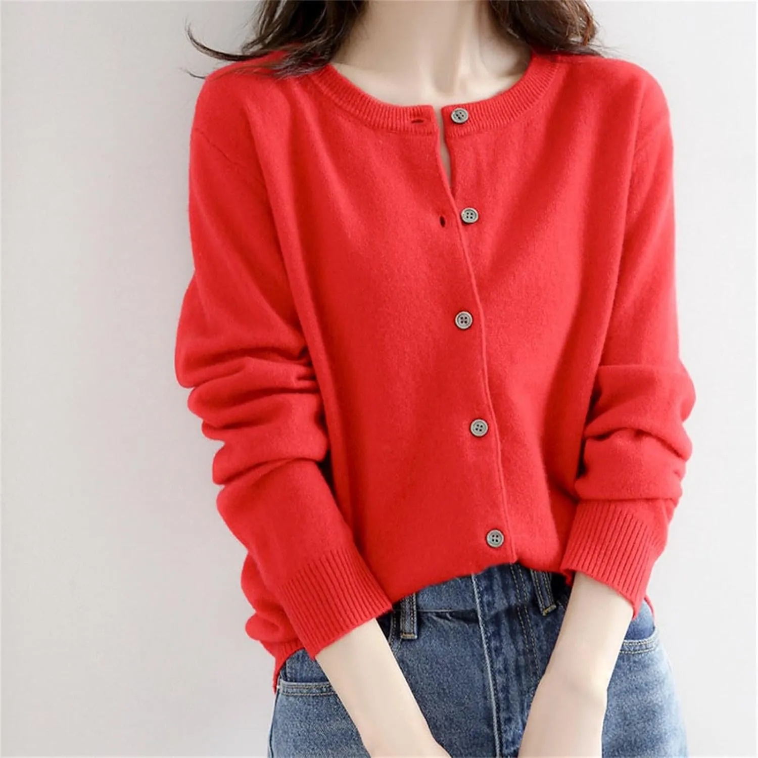 GOKKILRW Womens Button Down Knit Cardigans Coats Fall Long Sleeve Casual Jackets for Petite Women Stretchy Soft Lounge Blouse
