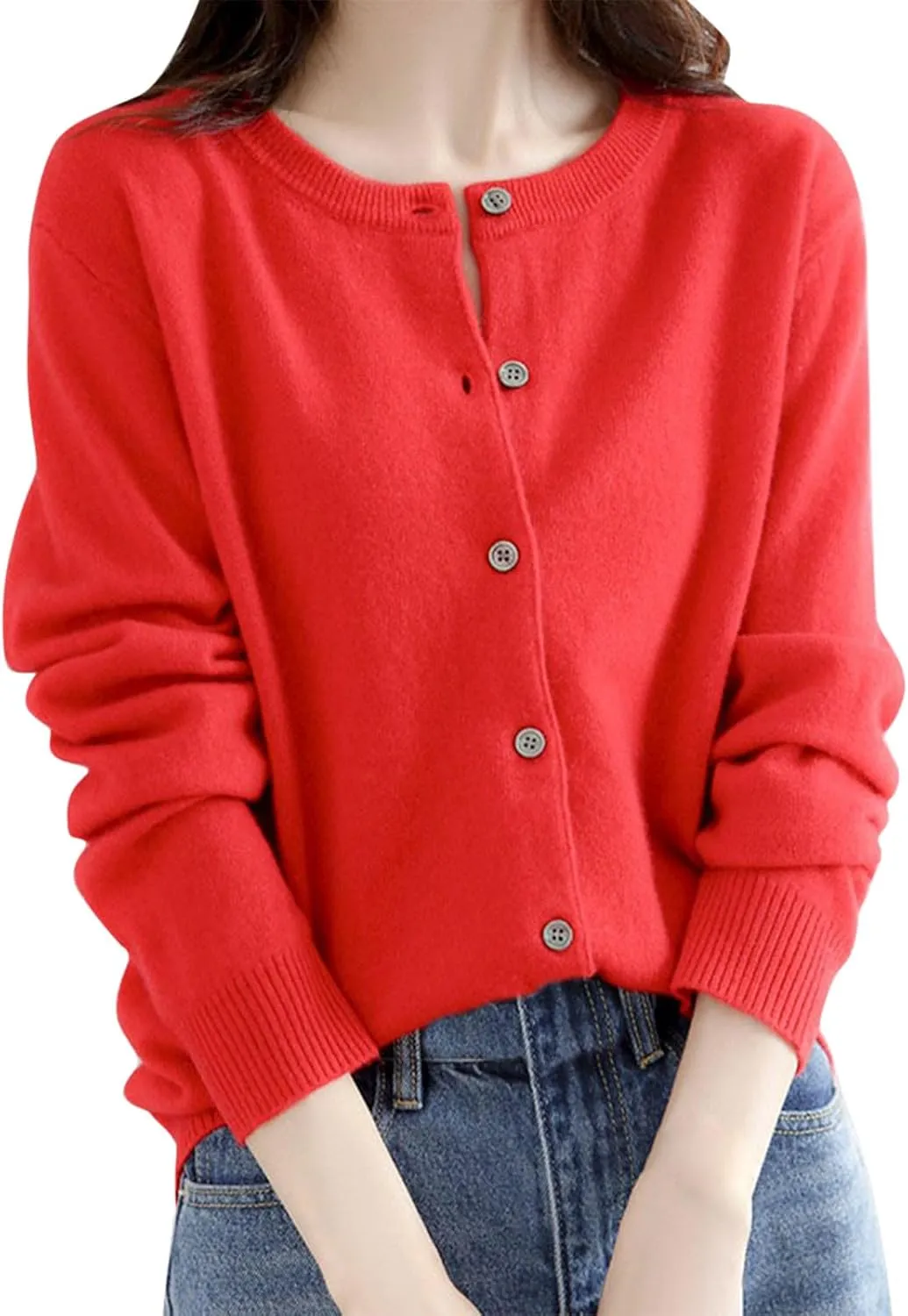 GOKKILRW Womens Button Down Knit Cardigans Coats Fall Long Sleeve Casual Jackets for Petite Women Stretchy Soft Lounge Blouse