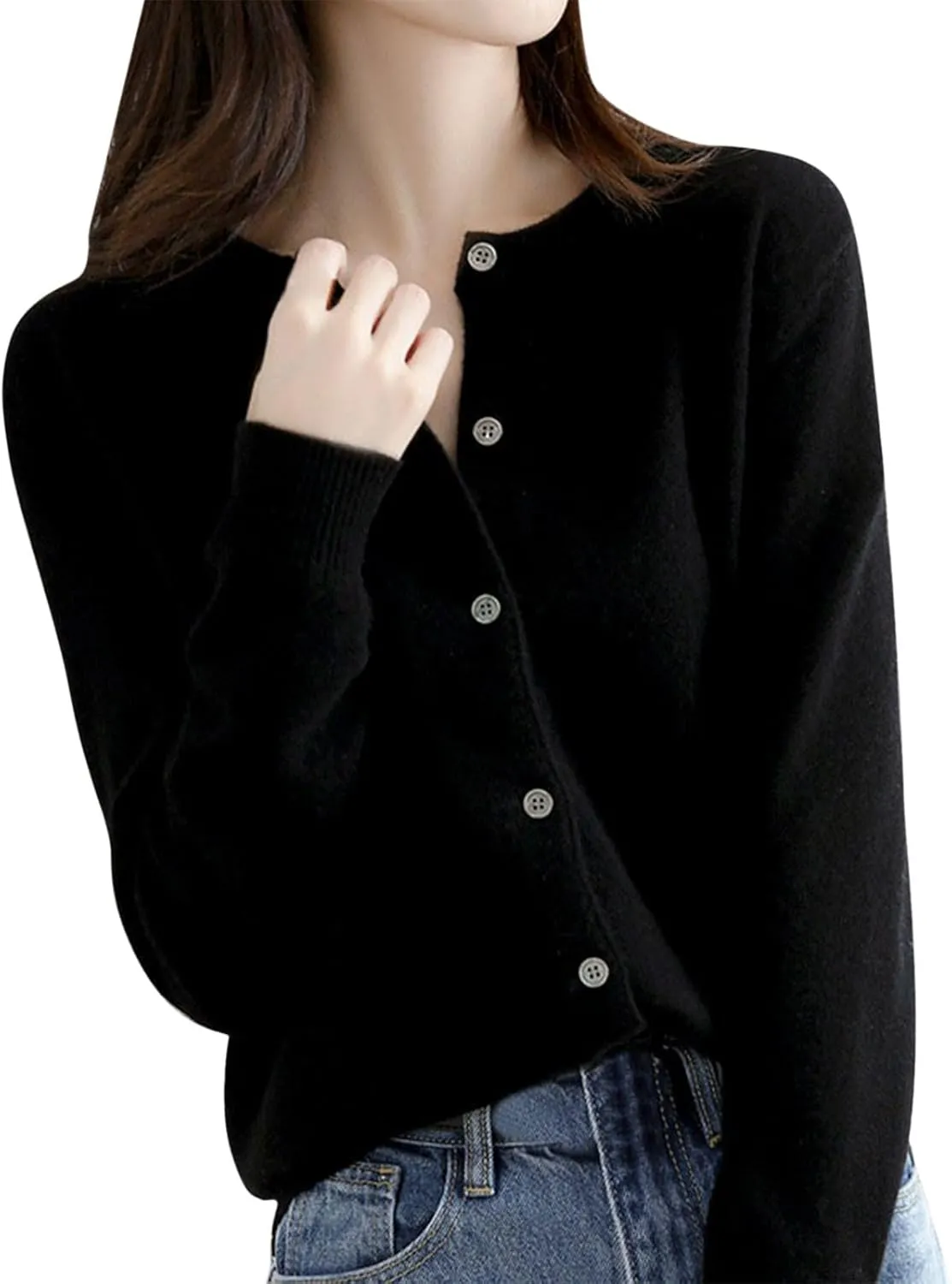 GOKKILRW Womens Button Down Knit Cardigans Coats Fall Long Sleeve Casual Jackets for Petite Women Stretchy Soft Lounge Blouse