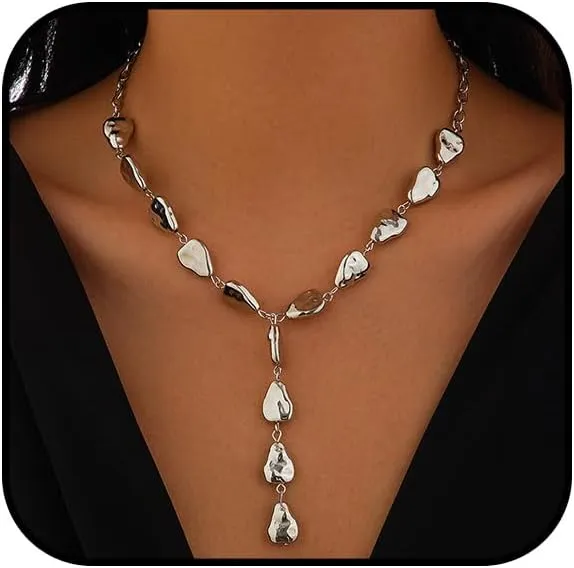 Gold Baroque Pearl Choker Necklace for Women Silver Pearl Lariat Necklaces Statement Teardrop Pearls Pendant Irregular Pearls Y Necklace Vintage Drop Jewelry Accessories