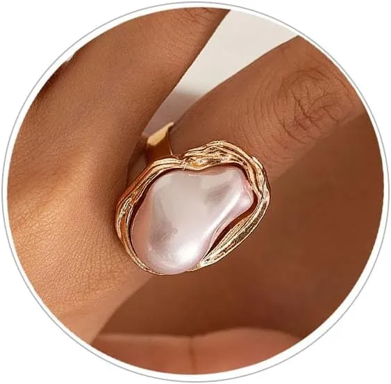Gold Pearl Rings for Women Vintage Adjustable Pearl Rings Baroque Irregular Open Pearls Ring Pearls Clothing Accessories