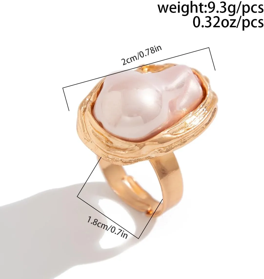 Gold Pearl Rings for Women Vintage Adjustable Pearl Rings Baroque Irregular Open Pearls Ring Pearls Clothing Accessories