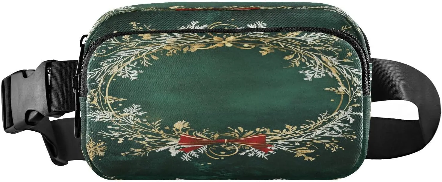 Green Golden Wreath Fanny Pack for Women Men Crossbody Belt Bag Fashion Waist Packs Purse with Adjustable Strap Waist Pouch for Workout Travel Outdoors