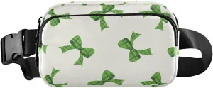 Green Plaid Bow Knots Fanny Pack for Women Men Crossbody Belt Bag Fashion Waist Packs Purse with Adjustable Strap Bum Bag for Outdoors Workout Travel