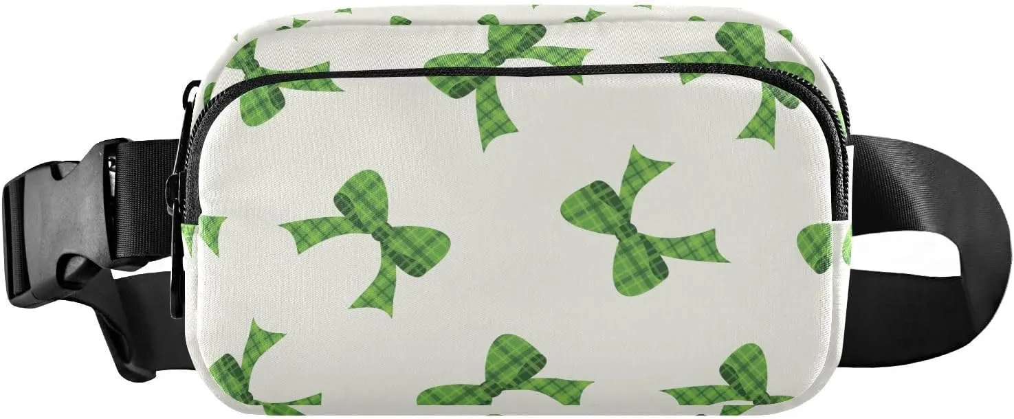Green Plaid Bow Knots Fanny Pack for Women Men Crossbody Belt Bag Fashion Waist Packs Purse with Adjustable Strap Bum Bag for Outdoors Workout Travel