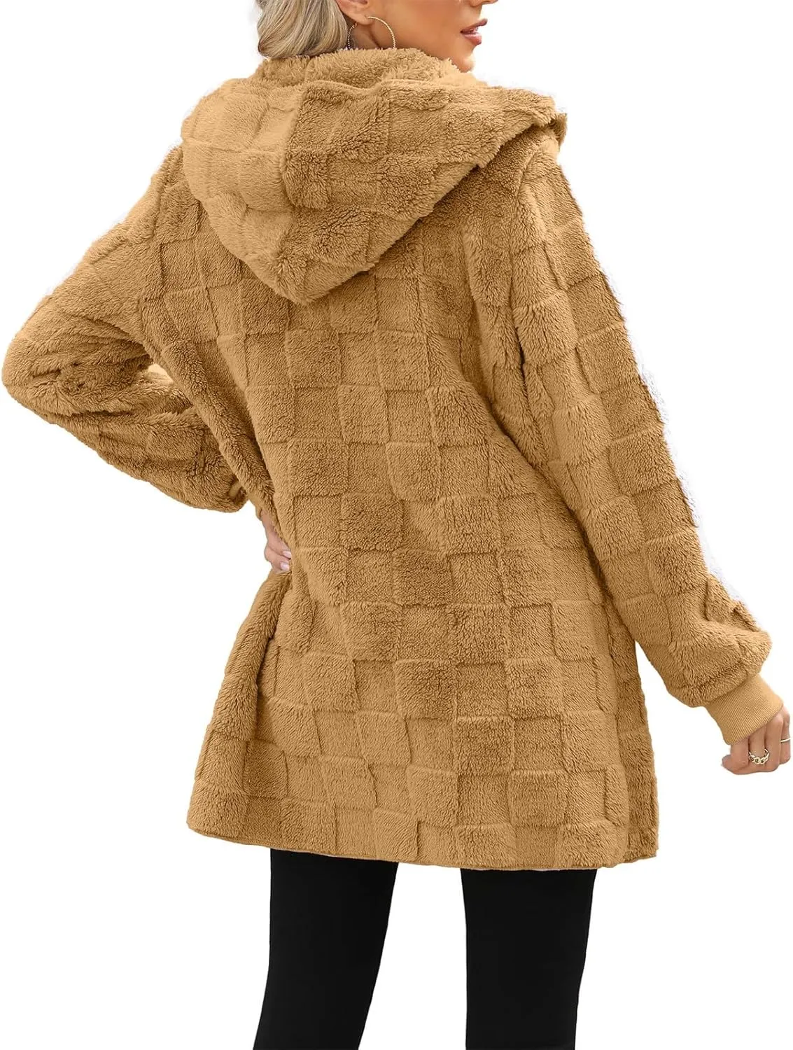 Gumipy Sherpa Jacket Women Open Front Hooded Fleece Jacket Fuzzy Warm Womens Jacket Cardigan Trendy Women Winter Clothes