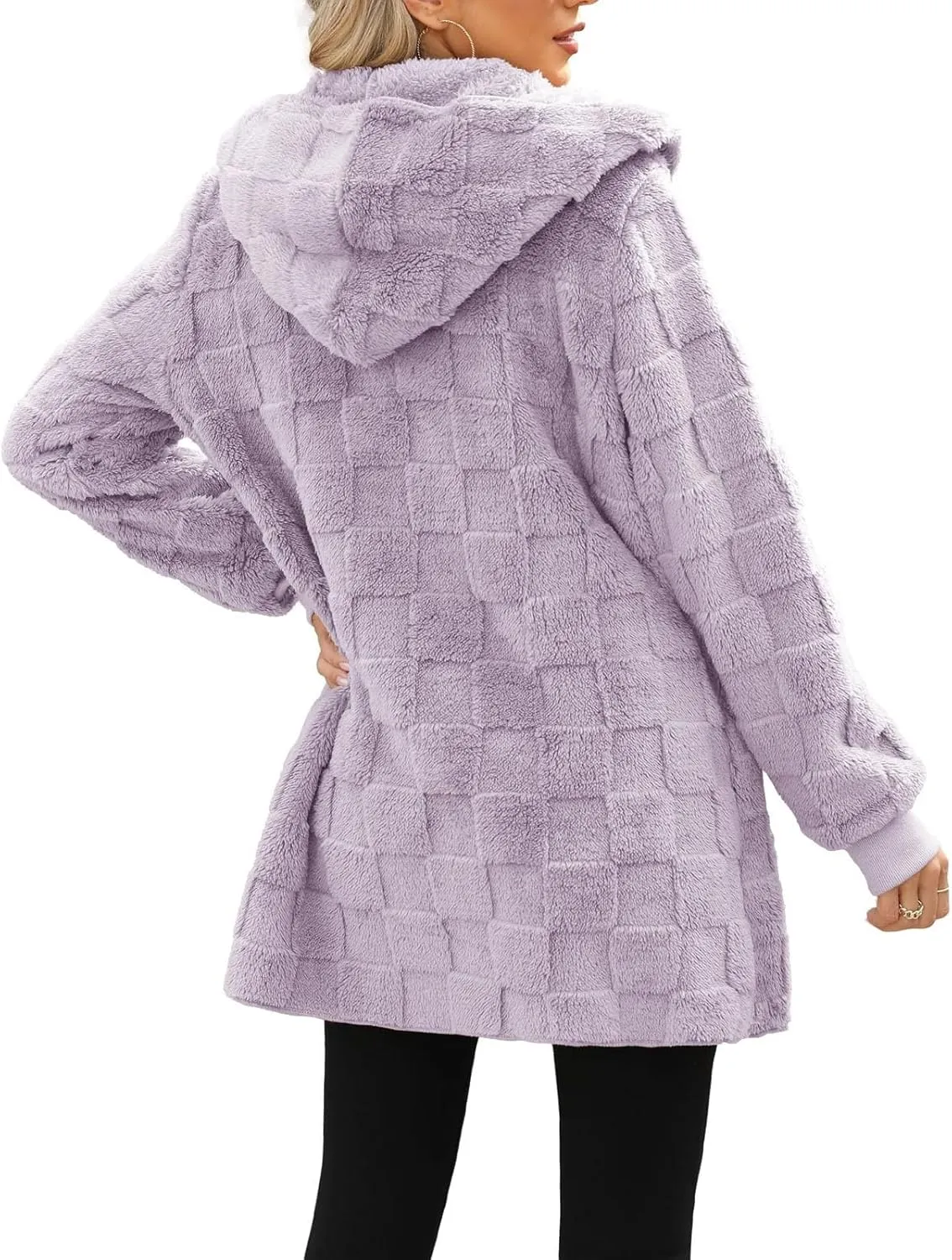 Gumipy Sherpa Jacket Women Open Front Hooded Fleece Jacket Fuzzy Warm Womens Jacket Cardigan Trendy Women Winter Clothes