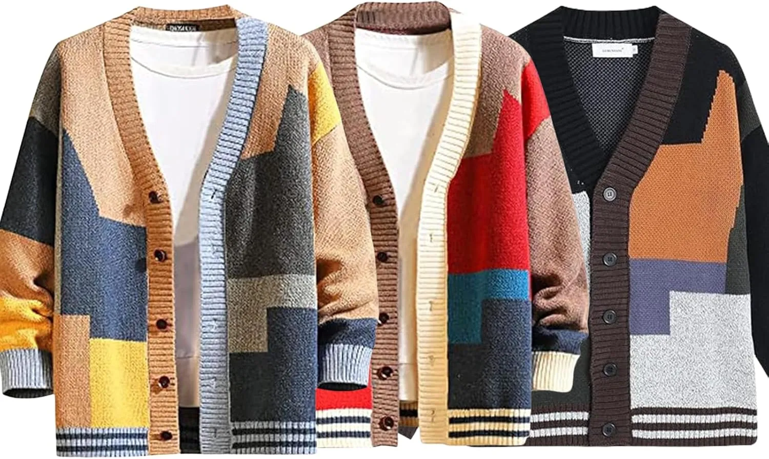 GURUNVANI Cardigan Sweater for Men Knitted Long Sleeve Sweaters with Buttons