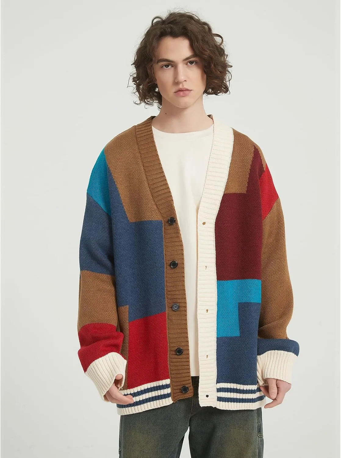 GURUNVANI Cardigan Sweater for Men Knitted Long Sleeve Sweaters with Buttons