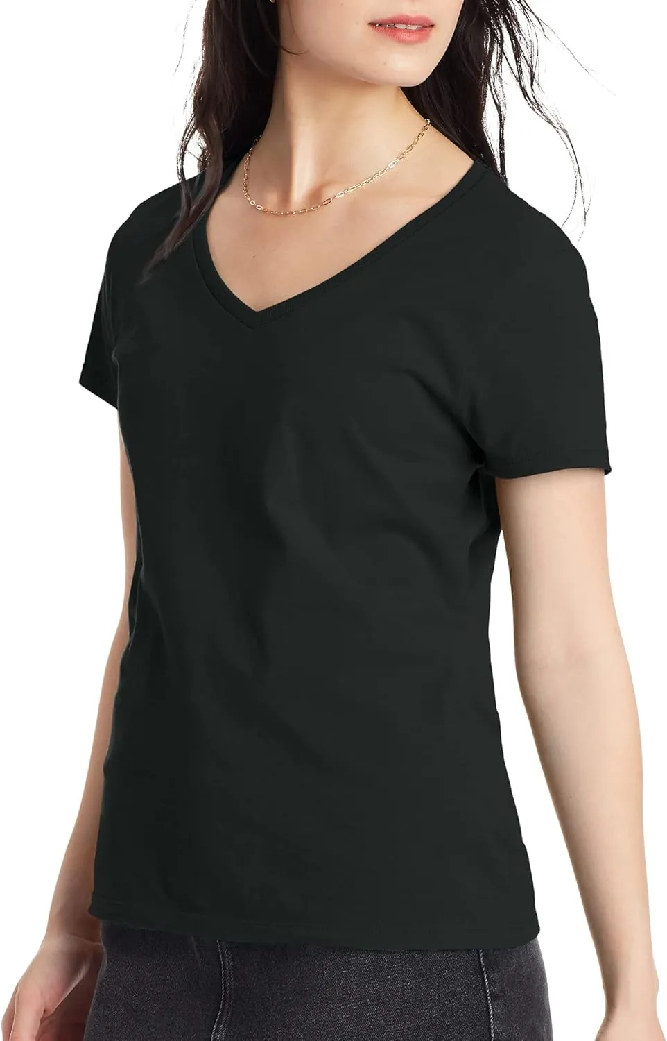 Hanes Perfect-T V-Neck T-Shirt, Cotton Short Sleeve Tee for Women, 1 or 2 Pack