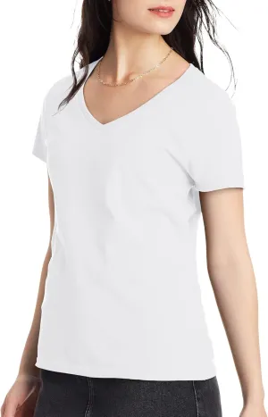 Hanes womens Nano Premium Cotton V-neck Tee fashion t shirts, White, Medium US
