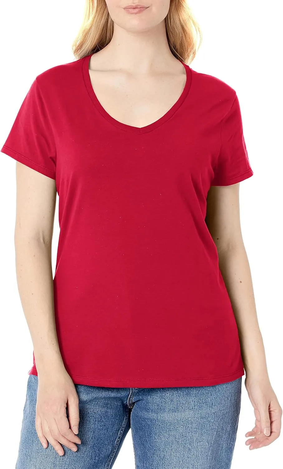 Hanes Womens Perfect-t V-neck T-shirt, Ringspun Cotton Short Sleeve Tee For 1 Or 2 Pack Fashion-t-shirts, Deep Red - 1 Pack, XX-Large US