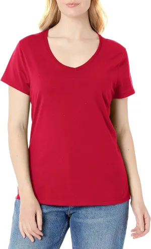 Hanes Womens Perfect-t V-neck T-shirt, Ringspun Cotton Short Sleeve Tee For 1 Or 2 Pack Fashion-t-shirts, Deep Red - 1 Pack, XX-Large US